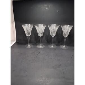 Morgantown Glass Water Goblets,‎ Vtg Etched Chintz Clear Glass, Uranium Set of 4